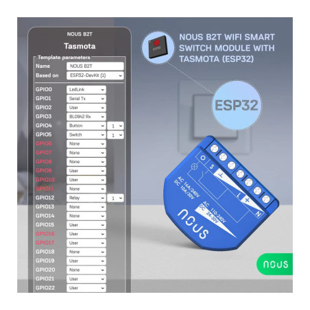 Modul Smart 1 Canal cu Monitorizare Consum Tasmota NOUS B2T