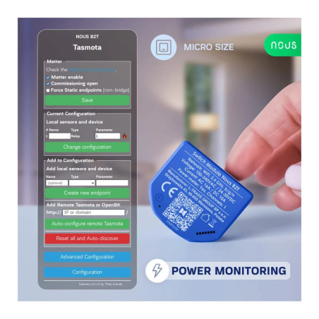 Modul Smart 1 Canal cu Monitorizare Consum Tasmota NOUS B2T