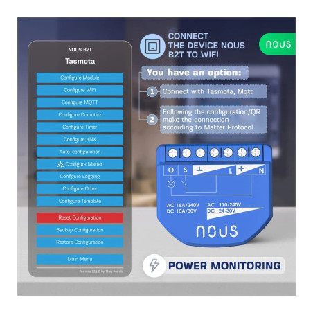 Modul Smart 1 Canal cu Monitorizare Consum Tasmota NOUS B2T