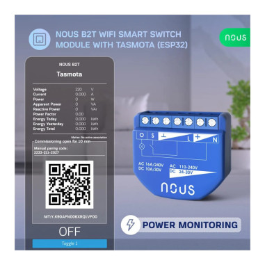 Modul Smart 1 Canal cu Monitorizare Consum Tasmota NOUS B2T