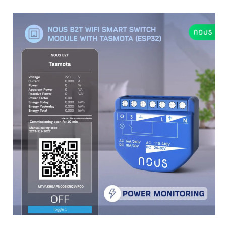 Modul Smart 1 Canal cu Monitorizare Consum Tasmota NOUS B2T