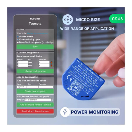 Modul Smart 2 Canale cu Monitorizare Consum Tasmota NOUS B3T