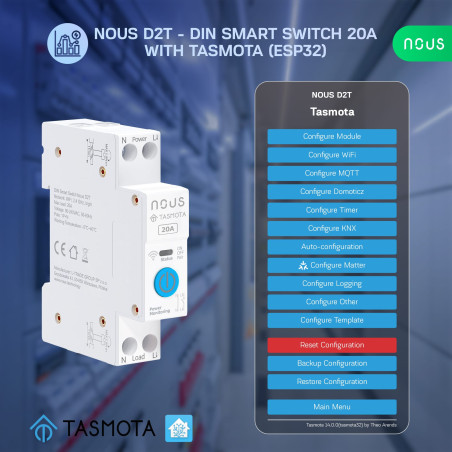 Modul Smart 1 Canal 20A cu Montaj pe Șină DIN Tasmota NOUS D2T