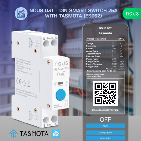 Modul Smart 1 Canal 25A cu Montaj pe Șină DIN Tasmota NOUS D3T