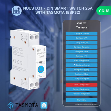 Modul Smart 1 Canal 25A cu Montaj pe Șină DIN Tasmota NOUS D3T