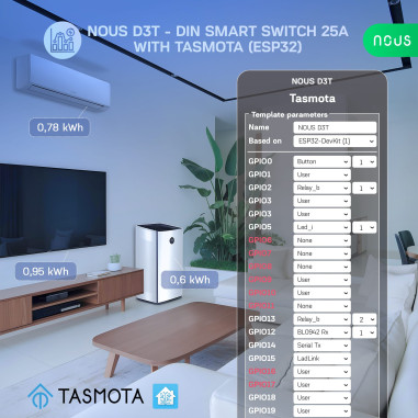 Modul Smart 1 Canal 25A cu Montaj pe Șină DIN Tasmota NOUS D3T