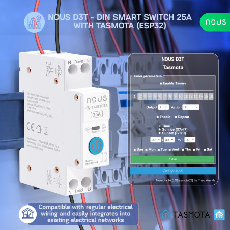 Modul Smart 1 Canal 25A cu Montaj pe Șină DIN Tasmota NOUS D3T