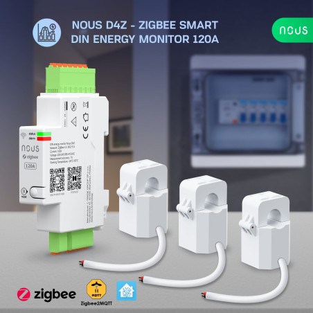 Contor de Energie Smart Trifazat + 3 Cleme 120A, Montaj pe Șină DIN, ZigBee TUYA NOUS D4Z