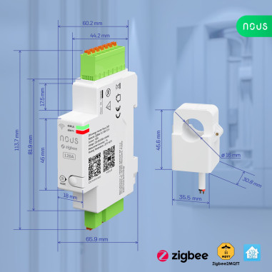 Contor de Energie Smart Trifazat + 3 Cleme 120A, Montaj pe Șină DIN, ZigBee TUYA NOUS D4Z
