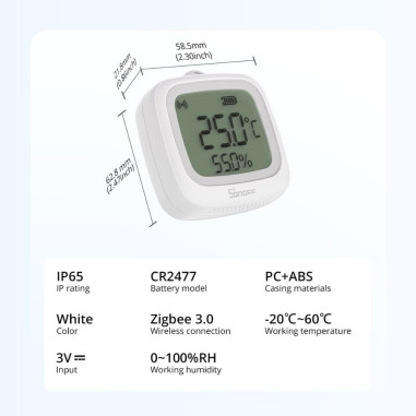 Senzor de Temperatură și Umiditate cu Afișaj LCD IP65 Smart ZigBee SONOFF SNZB-02WD
