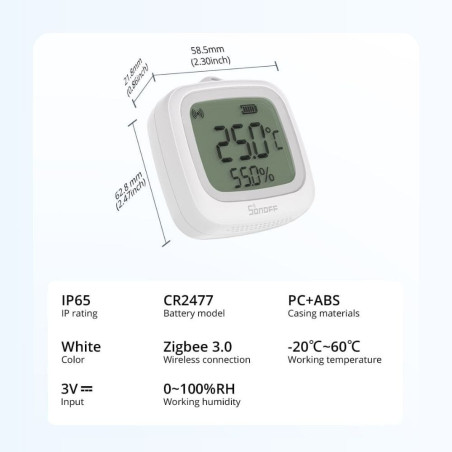 Senzor de Temperatură și Umiditate cu Afișaj LCD IP65 Smart ZigBee SONOFF SNZB-02WD