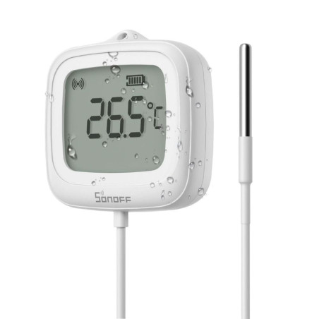 Senzor de Temperatură cu Sondă Externă și Afișaj LCD IP65 Smart ZigBee SONOFF SNZB-02LD