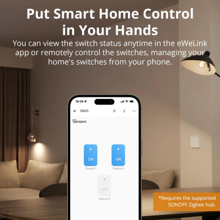 Întrerupător Smart Dublu ZigBee SONOFF ZBM5-2C-80W (cu nul opțional)