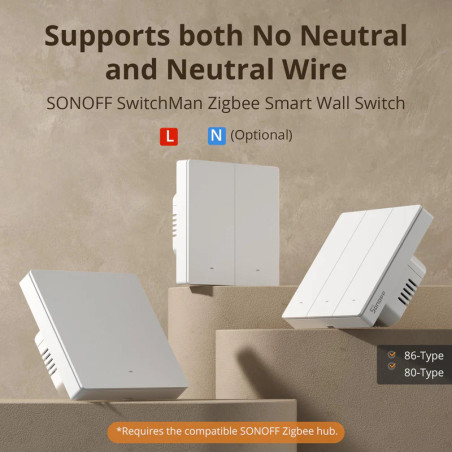 Întrerupător Smart Triplu ZigBee SONOFF ZBM5-3C-86W (cu nul opțional)