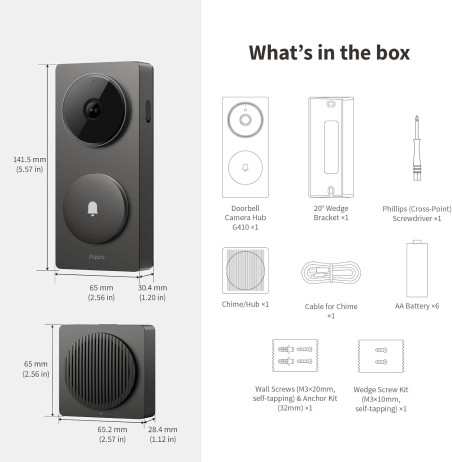 Sonerie Video Smart AQARA G410 Select | Hub Zigbee / Thread / Matter (neagru)