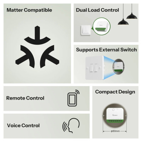 Modul Smart 2 Canale WiFi Matter SONOFF MINI DUO (cu Nul)