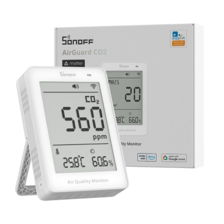 Senzor de CO2, Temperatură și Umiditate cu Afișaj LCD Matter over WiFi SONOFF AirGuard CO2 SAWF-08P