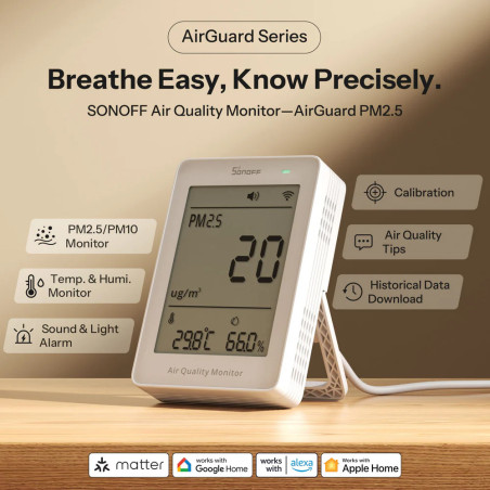 Senzor de Calitatea Aerului cu Afișaj LCD Matter over WiFi SONOFF AirGuard PM2.5 SAWF-07P