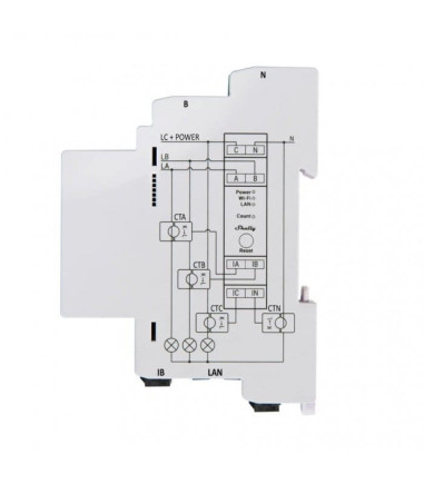Shelly Pro 3EM V2 (3x Cleme 120A) - Contor de Energie Smart Trifazat, Montaj pe Șină DIN (LAN, Matter, WiFi, Bluetooth)