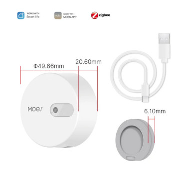 Senzor de Prezență Smart mmWave + Luminozitate ZigBee Moes, TUYA, USB 5V