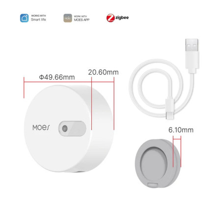 Senzor de Prezență Smart mmWave + Luminozitate ZigBee Moes, TUYA, USB 5V