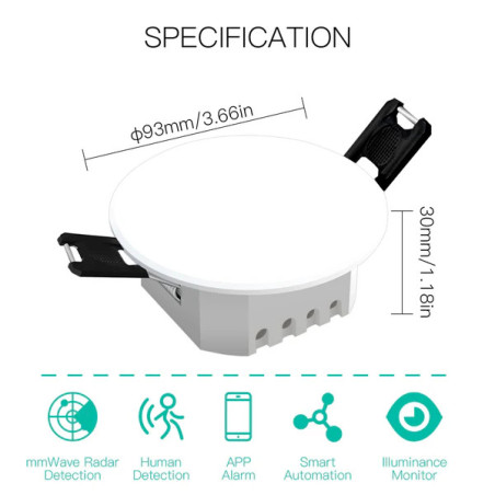Senzor de Prezență Smart mmWave ZigBee Moes, TUYA, 230V AC
