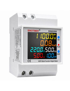 Contor inteligent WiFi Sinotimer SDM009W, 100A, monitorizare consum energie, afisaj LCD color, Tuya Smart, montaj sina DIN