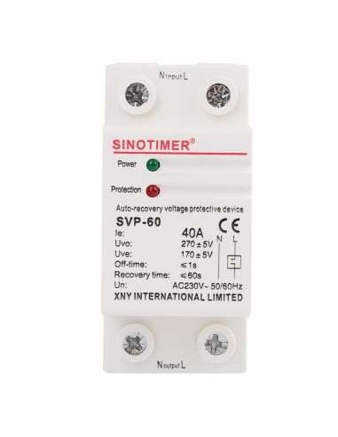 Protectie automata Sinotimer SVP-60, 40A, protectie supratensiune si subtensiune cu reconectare automata, 230V AC, sina DIN