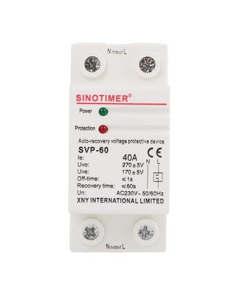 Protectie automata Sinotimer SVP-60, 40A, protectie supratensiune si subtensiune cu reconectare automata, 230V AC, sina DIN