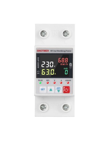 Releu SINOTIMER, Wifi Tuya, diferential, protectie supratensiune, subtensiune, reglabil intre 1-63A, contor energie, SVP688W-C