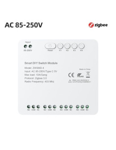 Modul Smart 4 Canale Dry Contact ZigBee Avatto, 85-250V AC, Tuya (ZWSMD-4-250V)