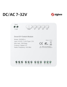 Modul Smart 4 Canale Dry Contact ZigBee Avatto, 7-32V DC, Tuya (ZWSMD-4-32V)
