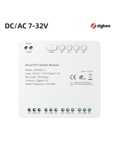 Modul Smart 4 Canale Dry Contact ZigBee Avatto, 7-32V DC, Tuya (ZWSMD-4-32V)