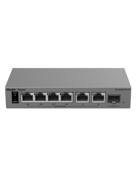 Switch L2, 6 x RJ45 1G (2 x PoE++, 2 x PoE+), 1 x SFP 1G, Cloud Management - Ruijie Reyee RG-ES207GS-HP