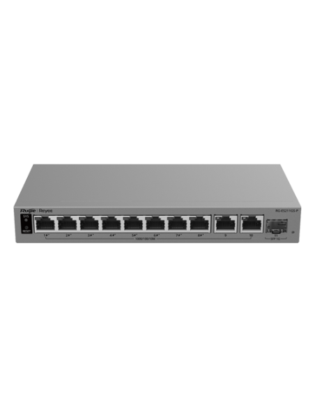 Switch L2, 10 x RJ45 1G (8 x PoE+), 1 x SFP 1G, Putere PoE 120W, Cloud Management - Ruijie Reyee RG-ES211GS-P
