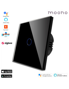Întrerupător smart Zigbee touch simplu TUYA, panou sticlă, cu nul, Moono, gri