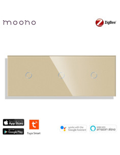 Întrerupător smart Zigbee touch simplu + simplu + simplu TUYA, panou sticlă, fără nul, Moono,auriu