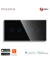 Întrerupător smart Zigbee touch dublu + dublu TUYA, panou sticlă, cu nul, Moono, negru