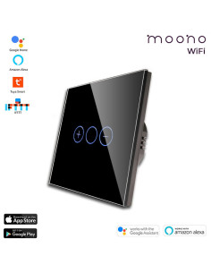 Întrerupător smart Zigbee touch dimmer (variator) TUYA, panou sticlă, cu nul, Moono, negru