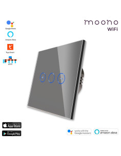 Întrerupător smart Zigbee touch dimmer (variator) TUYA, panou sticlă, cu nul, Moono, gri