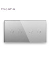 Întrerupător smart Zigbee touch dublu + dublu TUYA, panou sticlă, fără nul, Moono, gri