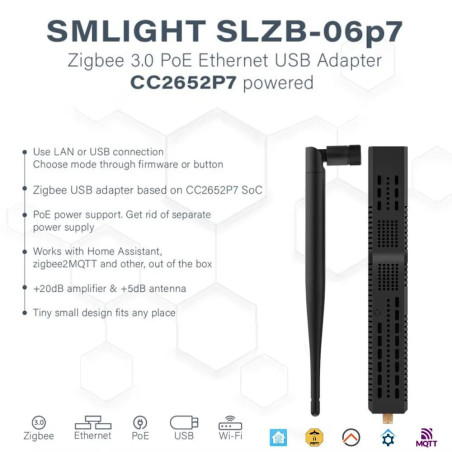 SMLIGHT SLZB-06p7 - Dongle USB Zigbee Ethernet PoE
