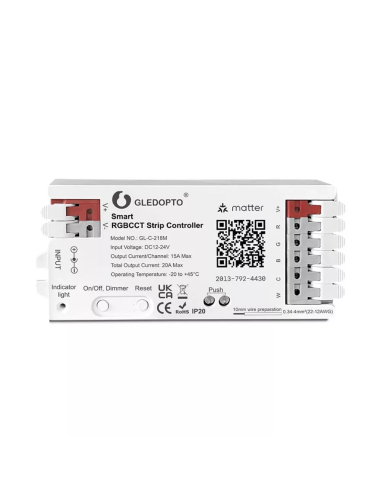 Gledopto GL-C-218M — Controller LED Matter 5-in-1 RGBCCT