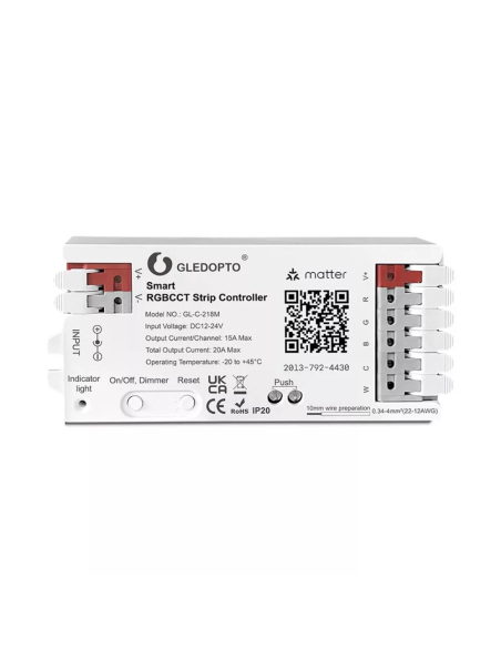 Gledopto GL-C-218M — Controller LED Matter 5-in-1 RGBCCT