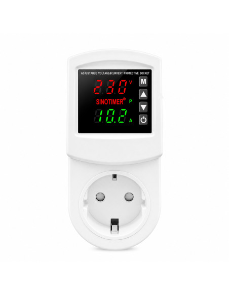 Priza cu protectie tensiune si curent Sinotimer SVP-102VA-EU, 16A, 230V, afisaj digital, alba