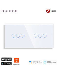 Întrerupător smart Zigbee touch triplu + triplu TUYA, panou sticlă, fără nul, Moono, alb