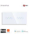 Întrerupător smart Zigbee touch triplu + triplu TUYA, panou sticlă, cu nul, Moono, alb
