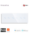 Întrerupător smart Zigbee touch dublu + dublu + dublu TUYA, panou sticlă, fără nul, Moono, alb