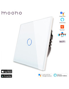 Întrerupător smart WiFi touch simplu TUYA, panou sticlă, nul opțional, Moono, alb