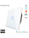 Întrerupător smart WiFi touch simplu TUYA, panou sticlă, nul opțional, Moono, alb